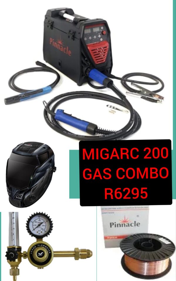MIGARC 200 SYNERGIC COMBO. inverter , flow meter , helmet and wire
